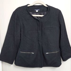 EILEEN FISHER Black Tweed Moto Blazer Jacket Size S